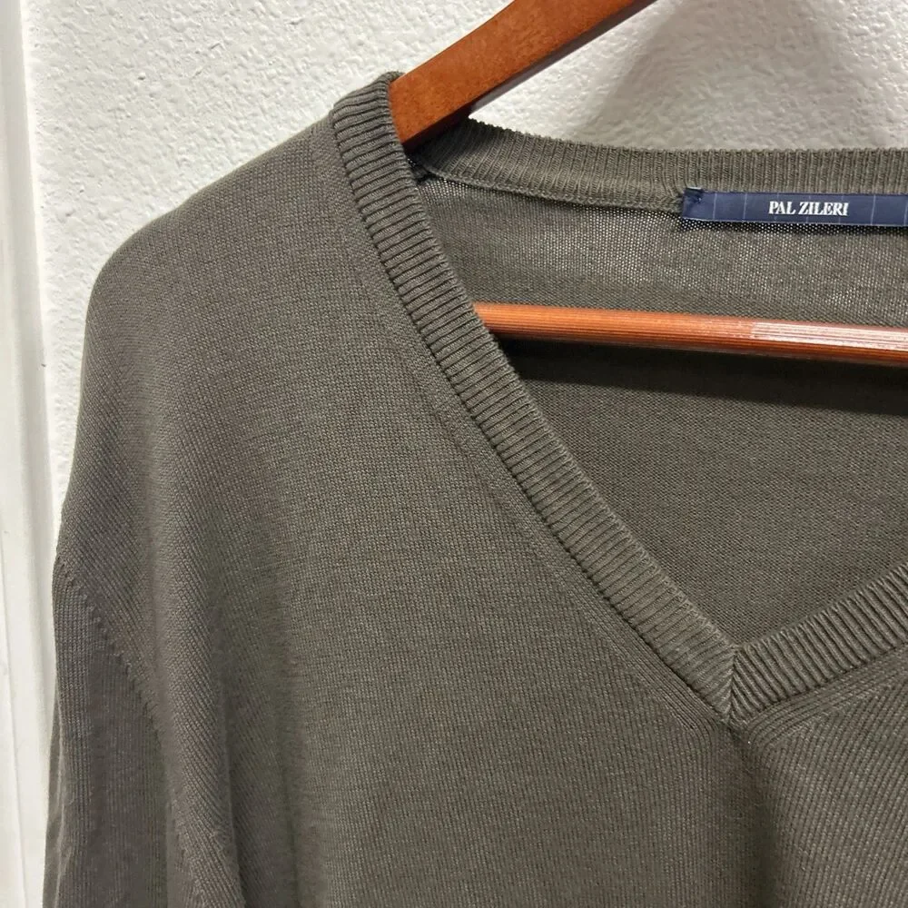 Pal Zileri Men's V-Neck Pullover Sweater Brown Cotton Size 52